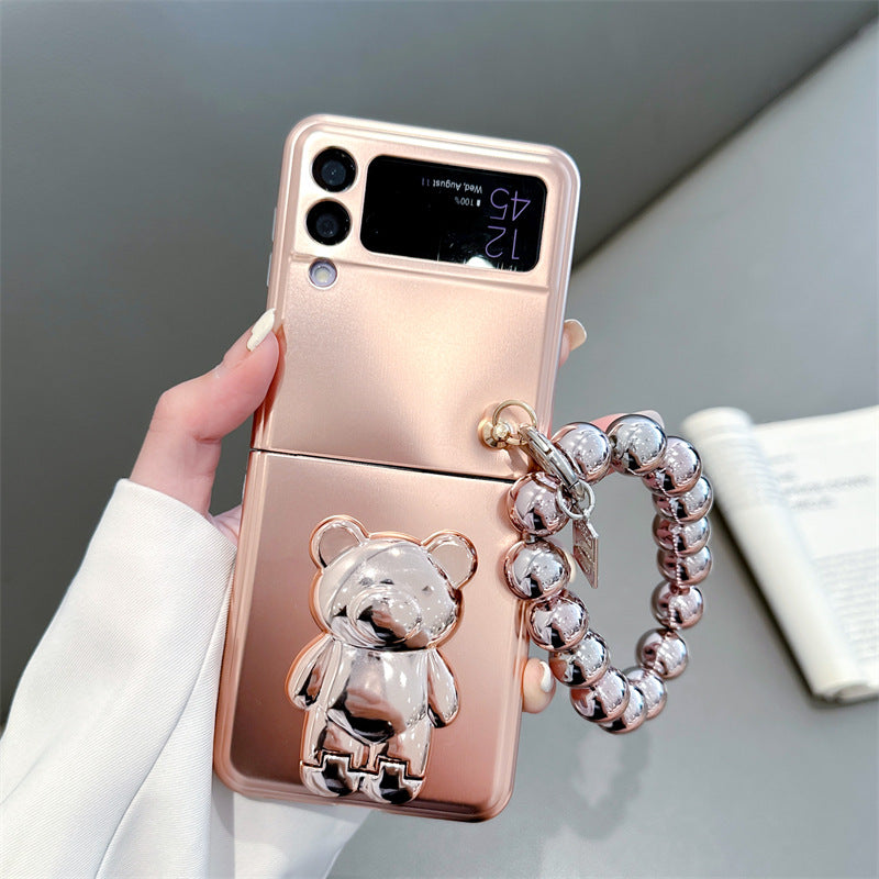 Solid Color Electroplated Bear Stand For Samsung Galaxy Z Flip3/4 Case