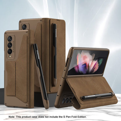 Leather Pen Holder Armor Back Case For Samsung Galaxy Z Fold3 Fold4 5G - Mycasety Mycasety
