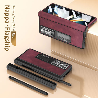 Luxury Nappa Leather Cover Magnetic Hinge Folding Shell Case For Samsung Galaxy Z Fold3 Fold4 Fold5 With S-Pen Slot & Stylus - Mycasety Mycasety