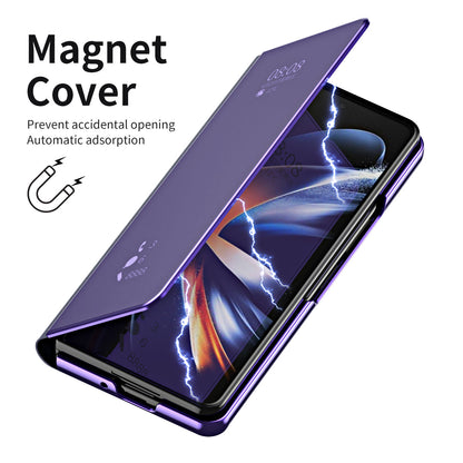 Smart Mirror Clear View Flip Case Luxury Magnetic Leather Kickstand Shockproof Cover For Galaxy Z Fold 7/6/5/4/3