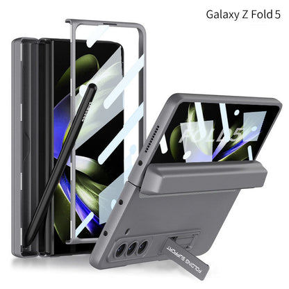 Magnetic Full Coverage Samsung Galaxy Z Fold 5 Case with Front Tempered Glass Protector and Hidden Pen Holder - Mycasety Mycasety