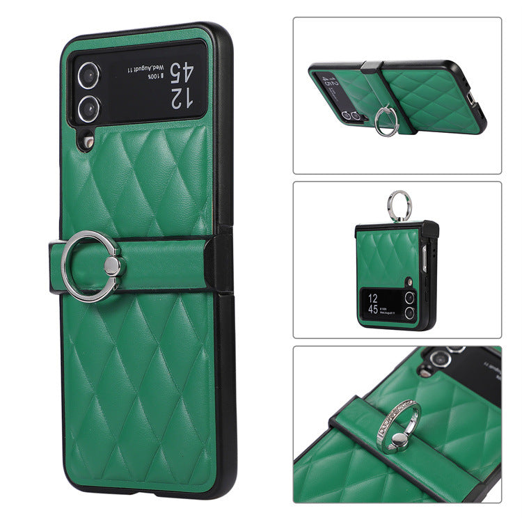 High-grade Rhombic Leather Ring Buckle For Samsung Galaxy Z Flip3/4 Case