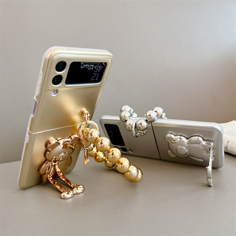 Solid Color Electroplated Bear Stand For Samsung Galaxy Z Flip3/4 Case