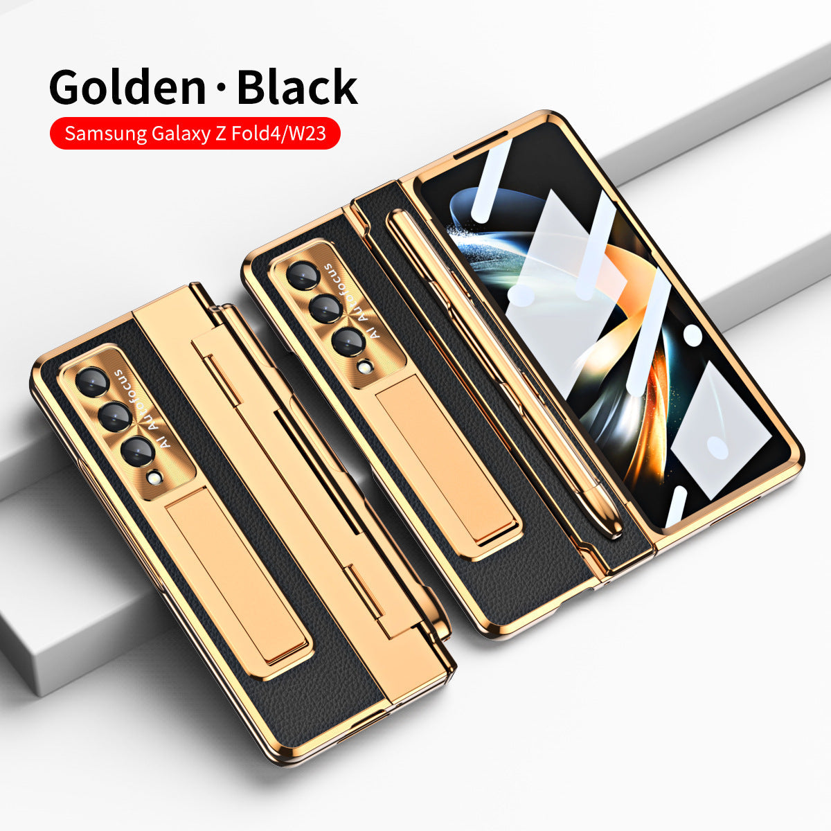 Armor Hinge Folding Magnetic Bracket Shell Case For Samsung Galaxy Z Fold3 Fold4 5G With S-Pen Slot & Stylus - Mycasety Mycasety
