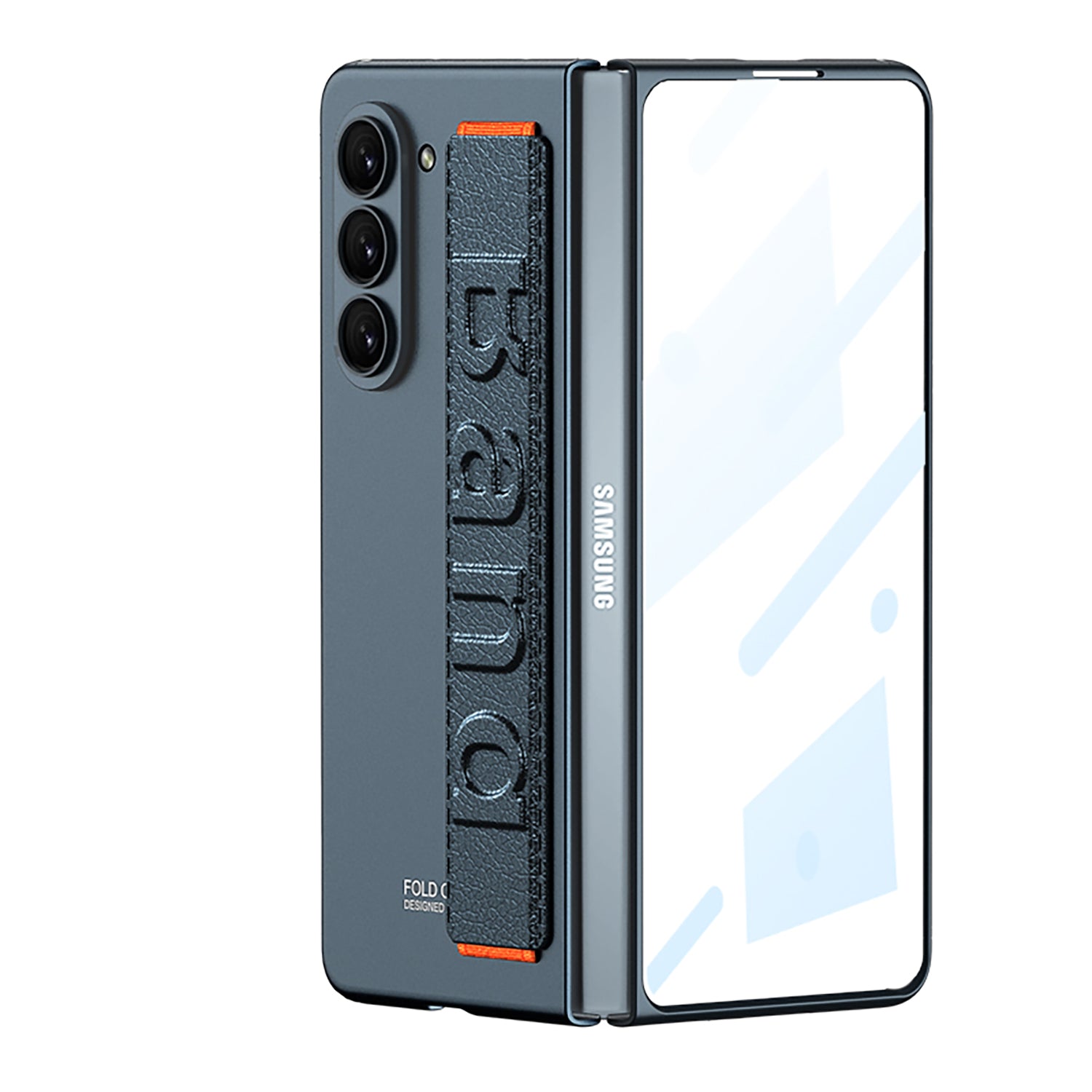 Ultra-Slim Samsung Galaxy Z Fold 5 Case with Front Screen Tempered Glass Protector & Wrist Band - Mycasety Mycasety