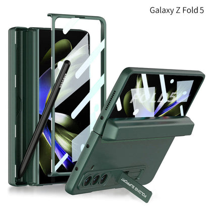 Magnetic Full Coverage Samsung Galaxy Z Fold 5 Case with Front Tempered Glass Protector and Hidden Pen Holder - Mycasety Mycasety