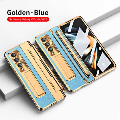 Armor Hinge Folding Magnetic Bracket Shell Case For Samsung Galaxy Z Fold3 Fold4 5G With S-Pen Slot & Stylus - Mycasety Mycasety