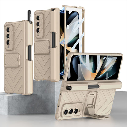 Magnetic Mech S Pen Slot Hinge Holder All-included Phone Cover For Samsung Galaxy Z Fold4 5G With Back Screen Glass Protector - Mycasety Mycasety