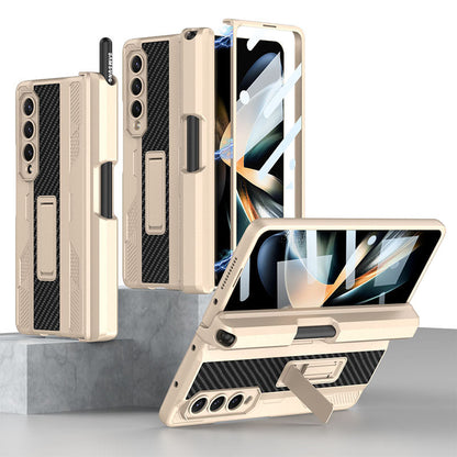 Magnetic Mech S Pen Slot Holder Case For Samsung Galaxy Z Fold4 Fold3 5G With Back Screen Protector - Mycasety Mycasety