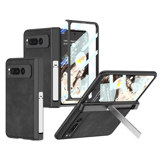 Magnetic Frosted Leather All-inclusive Phone Case with Metal Bracket for Google Pixel Fold