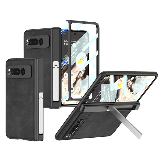 Magnetic Folding Hinge All-inclusive Leather Case With Tempered Film For Google Pixel Fold With Damped folding Bracket - mycasety2023 Mycasety