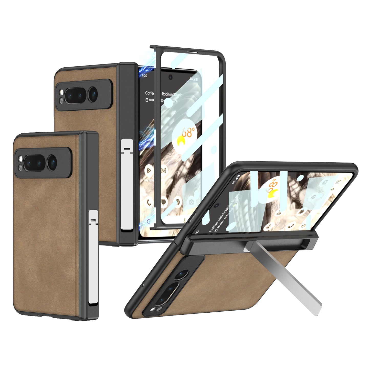 Magnetic Frosted Leather All-inclusive Phone Case with Metal Bracket for Google Pixel Fold