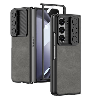 Luxury Leather Sliding Camera Protection Cover for Samsung Galaxy Z Fold5
