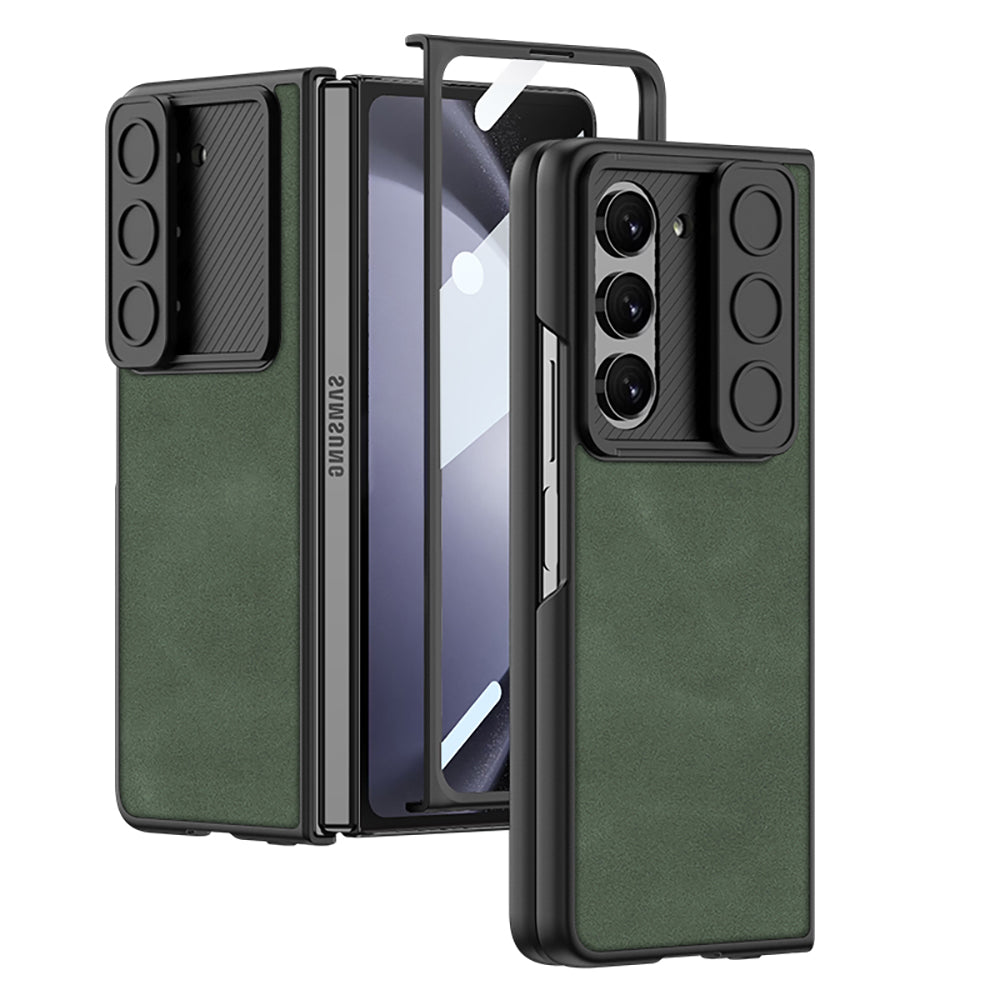 Luxury Leather Sliding Camera Protection Cover for Samsung Galaxy Z Fold5