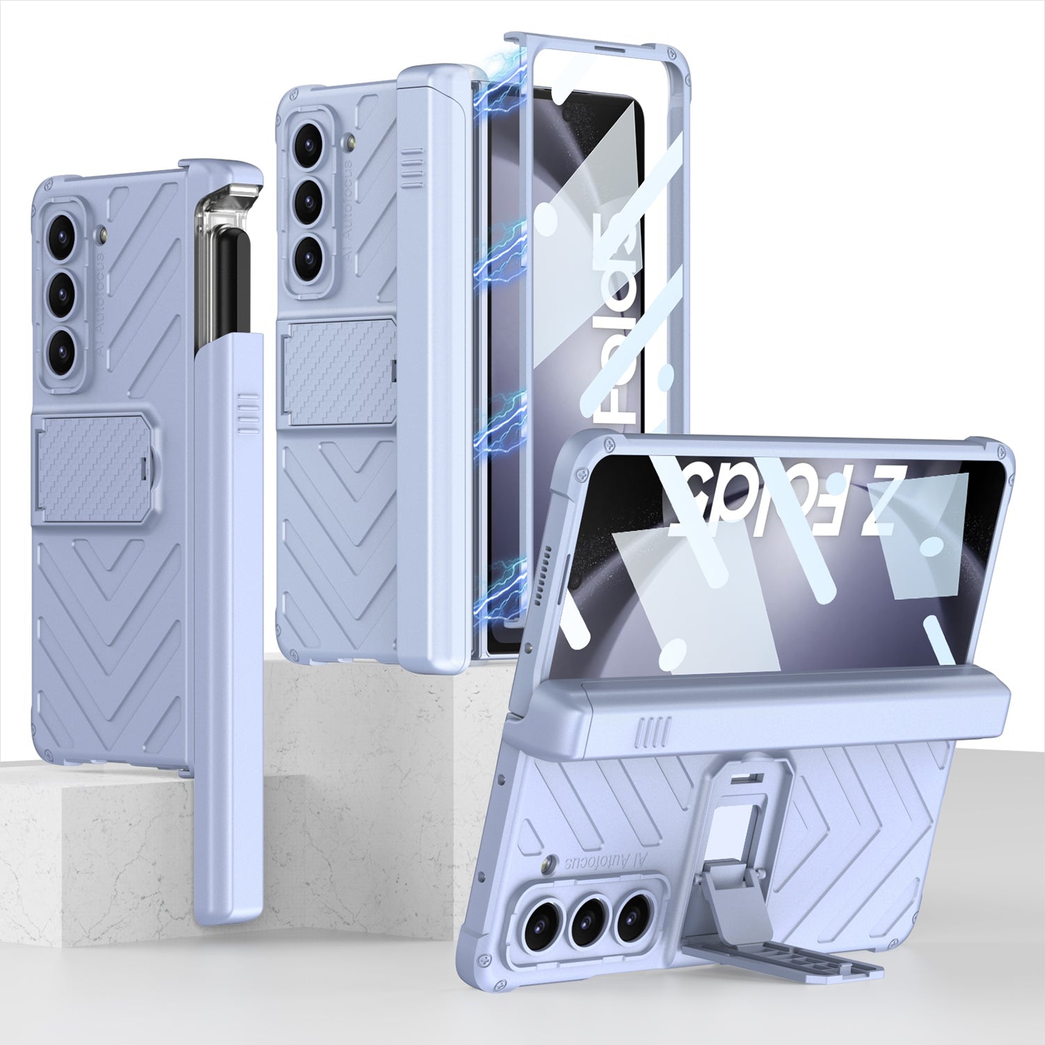 Magnetic Armor All-included Slide Pen Case With Back Screen Glass Hinge Holder Phone Cover For Samsung Galaxy Z Fold3 Fold4 Fold5 - Mycasety Mycasety