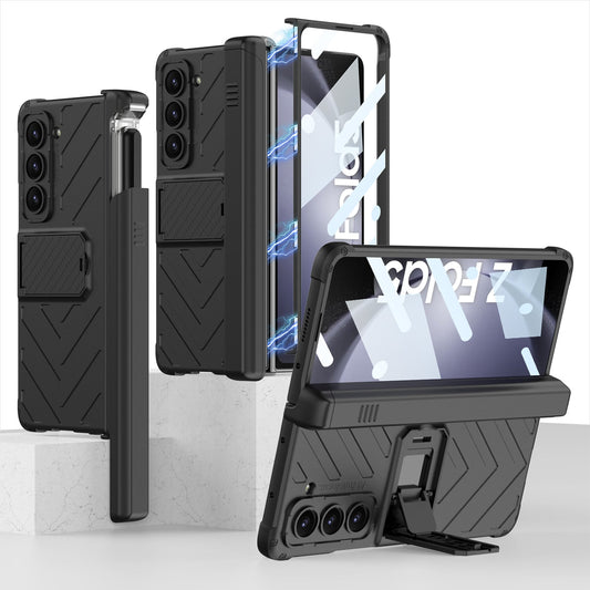 Magnetic Armor All-included Slide Pen Case With Back Screen Glass Hinge Holder Phone Cover For Samsung Galaxy Z Fold3 Fold4 Fold5 - Mycasety Mycasety