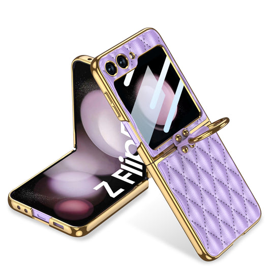 Luxury Leather Electroplating Diamond Protective Cover For Samsung Galaxy Z Flip5
