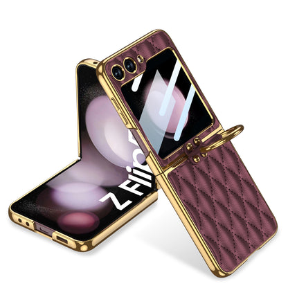 Luxury Leather Electroplating Diamond Protective Cover For Samsung Galaxy Z Flip 3/4/5