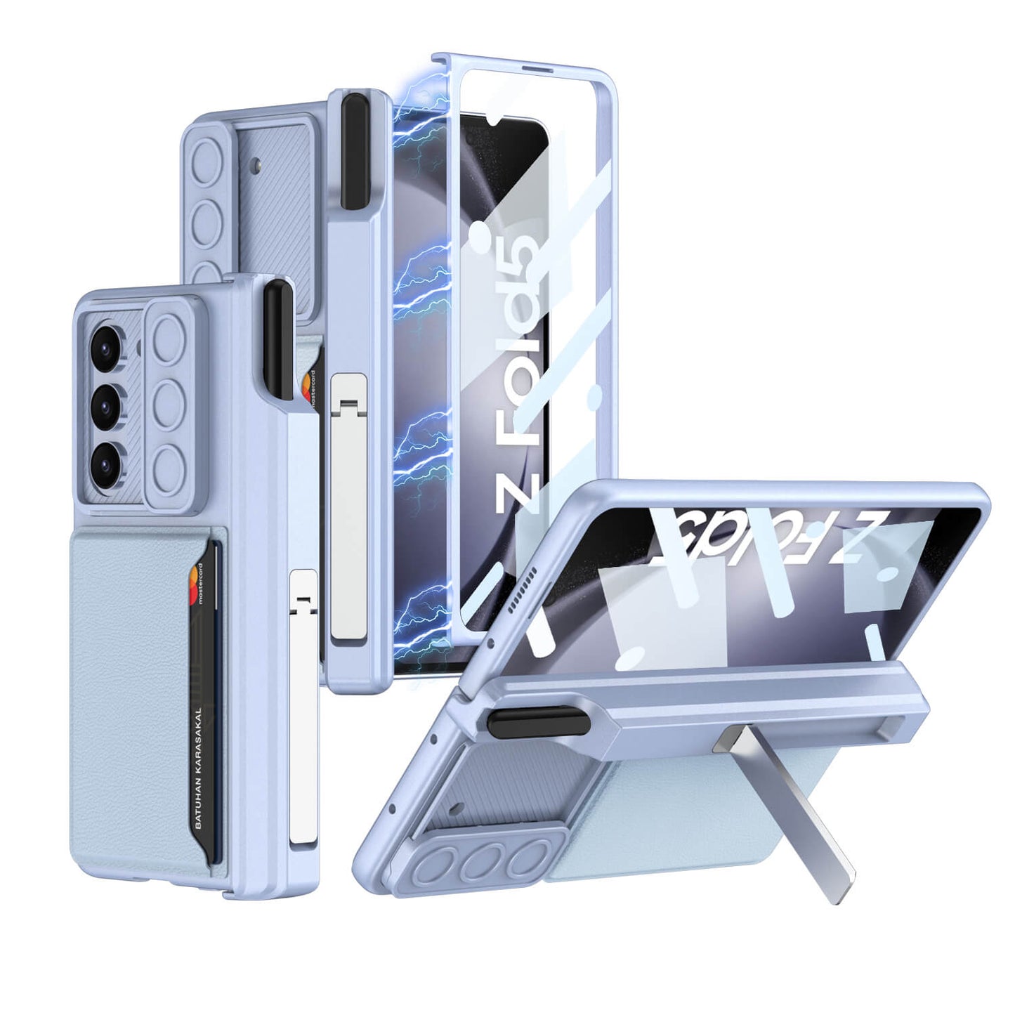Galaxy Z Fold5 | Magnetic Magsafe Metal Bracket S Pen Slot Leather Card Holder Case with Glass Film