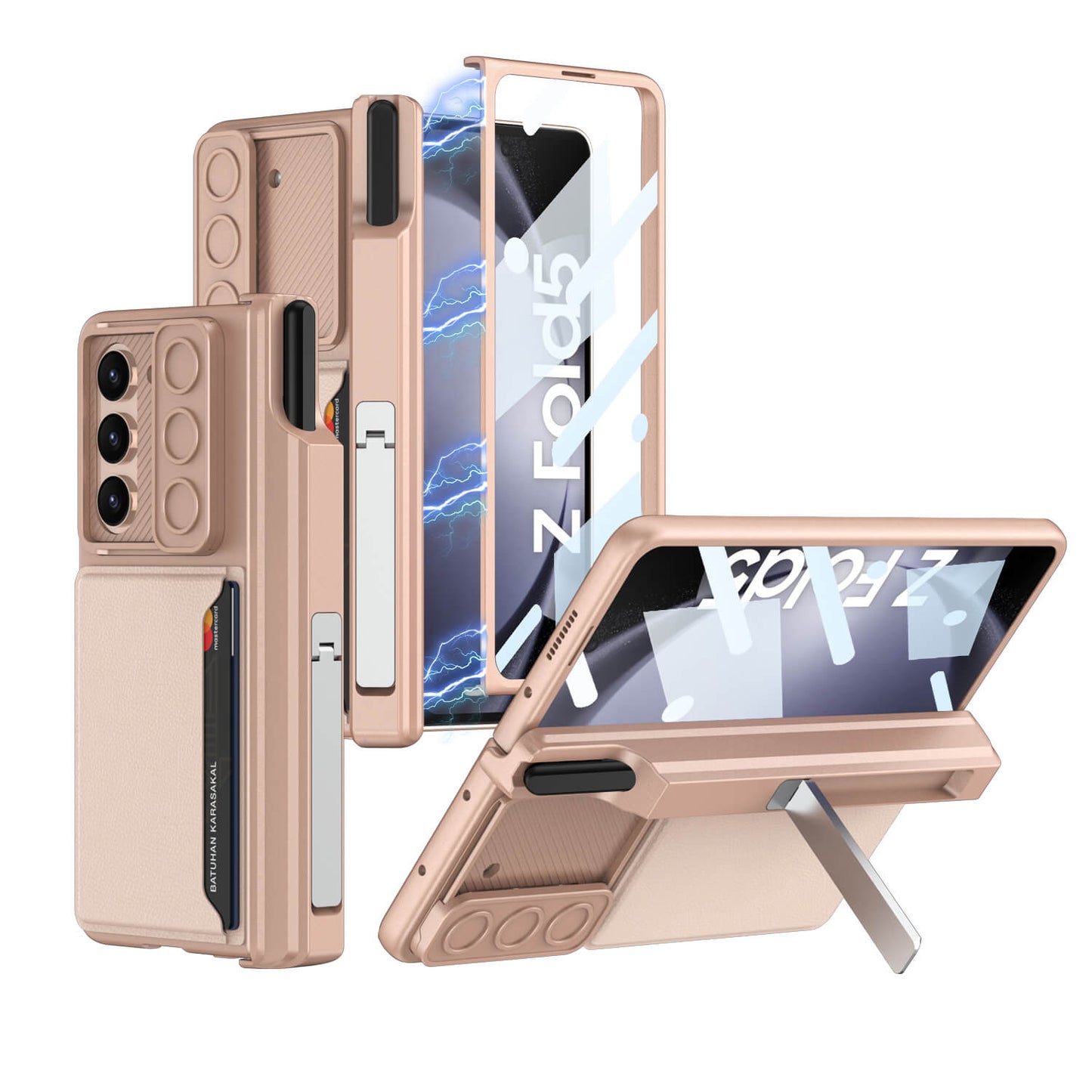 Galaxy Z Fold5 | Magnetic Magsafe Metal Bracket S Pen Slot Leather Card Holder Case with Glass Film