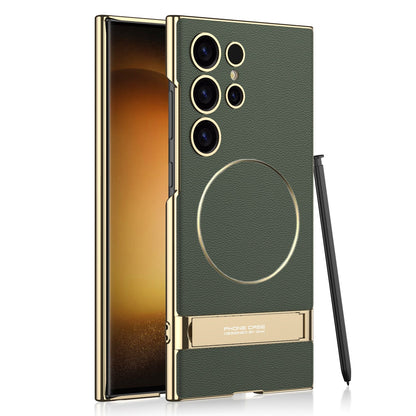 Magnetic Electroplated Leather Stand Case for Galaxy S23 Ultra