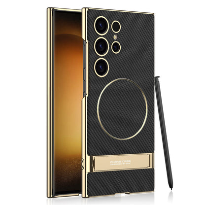 Magnetic Electroplated Leather Stand Case for Galaxy S23 Ultra