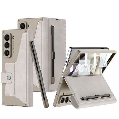 Luxurious Suede Cover Shockproof Phone Case With Screen Protector and Pen Slot For Galaxy Z Fold 7/6/5/4/3