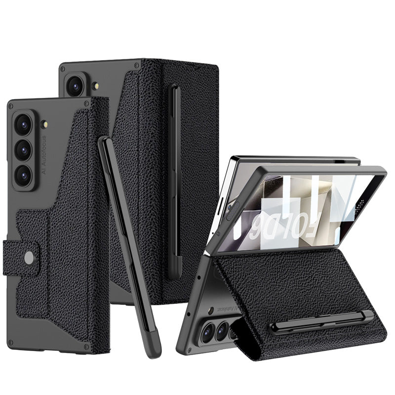 Luxurious Suede Cover Shockproof Phone Case With Screen Protector and Pen Slot For Galaxy Z Fold 7/6/5/4/3