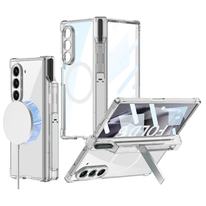 Magnetic Hinge Hidden Bracket All-included Clear Phone Case With Pen Box For Galaxy Z Fold 7/6/5