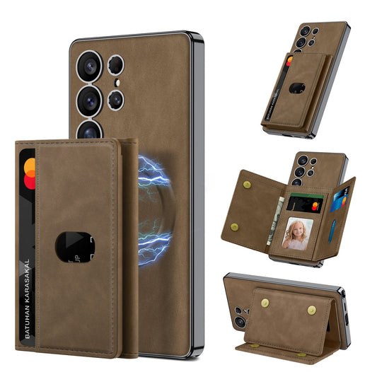Magnetic Card Holder Detachable Leather Case for Galaxy S25 Ultra
