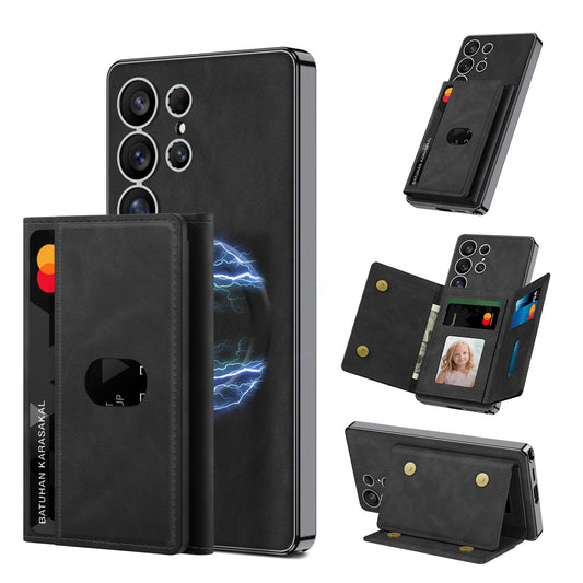 Magnetic Card Holder Detachable Leather Case for Galaxy S25 Ultra