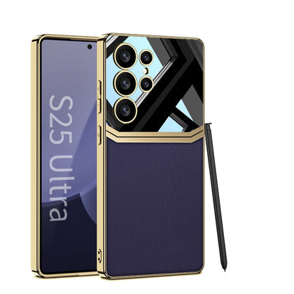 Luxury Leather Plating Case for Galaxy S25 Ultra
