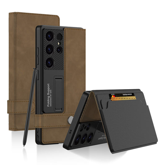 Leather Wallet Case with Magnetic Buckle Strap for Galaxy S25 Ultra