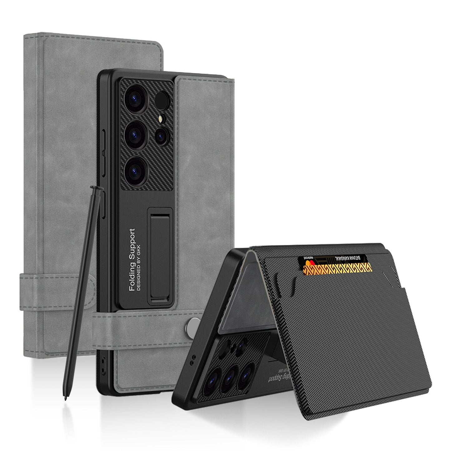 Leather Wallet Case with Magnetic Buckle Strap for Galaxy S24 Ultra