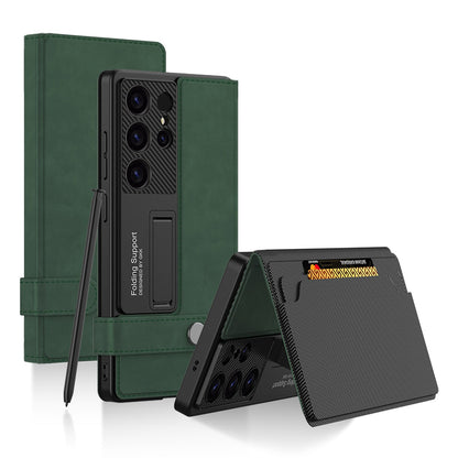 Leather Wallet Case with Magnetic Buckle Strap for Galaxy S25 Ultra
