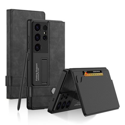 Leather Wallet Case with Magnetic Buckle Strap for Galaxy S25 Ultra