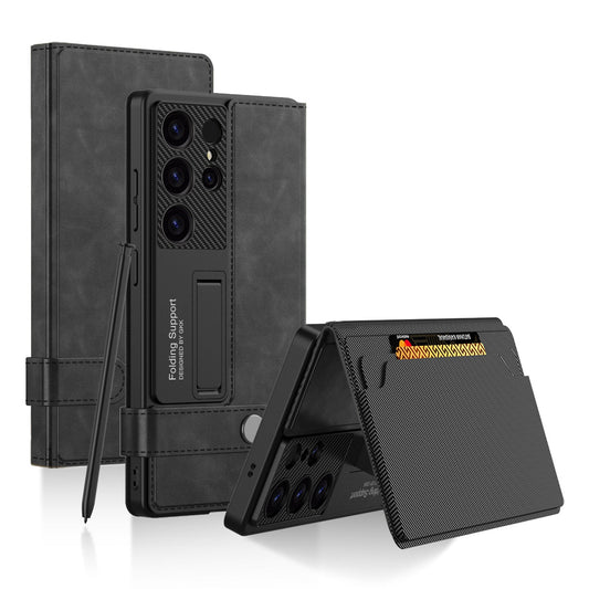 Leather Wallet Case with Magnetic Buckle Strap for Galaxy S25 Ultra