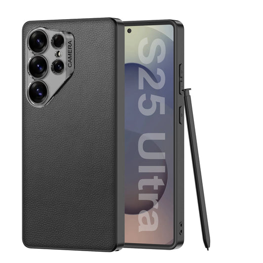 Ultra Thin Camera Lens Protector Leather Case for Galaxy S25 Ultra