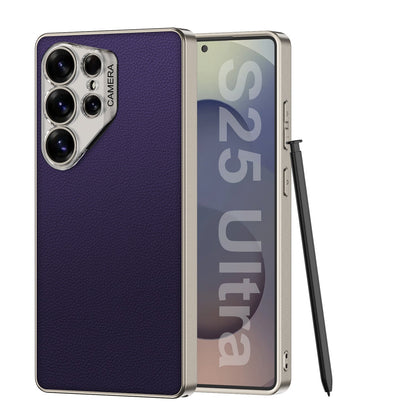 Ultra Thin Camera Lens Protector Leather Case for Galaxy S25 Ultra