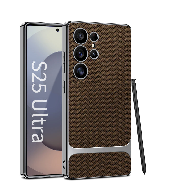Wood Grain Spliced Leather Case for Galaxy S25 Ultra