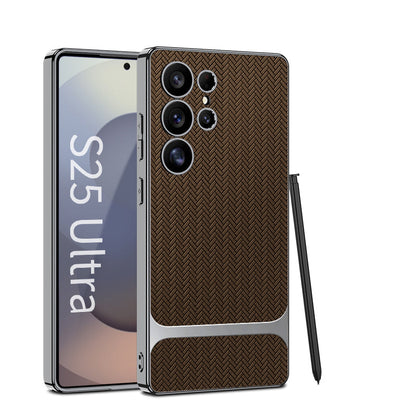 Wood Grain Spliced Leather Case for Galaxy S25 Ultra