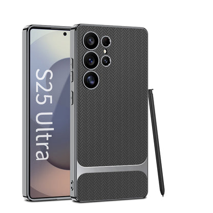 Wood Grain Spliced Leather Case for Galaxy S25 Ultra