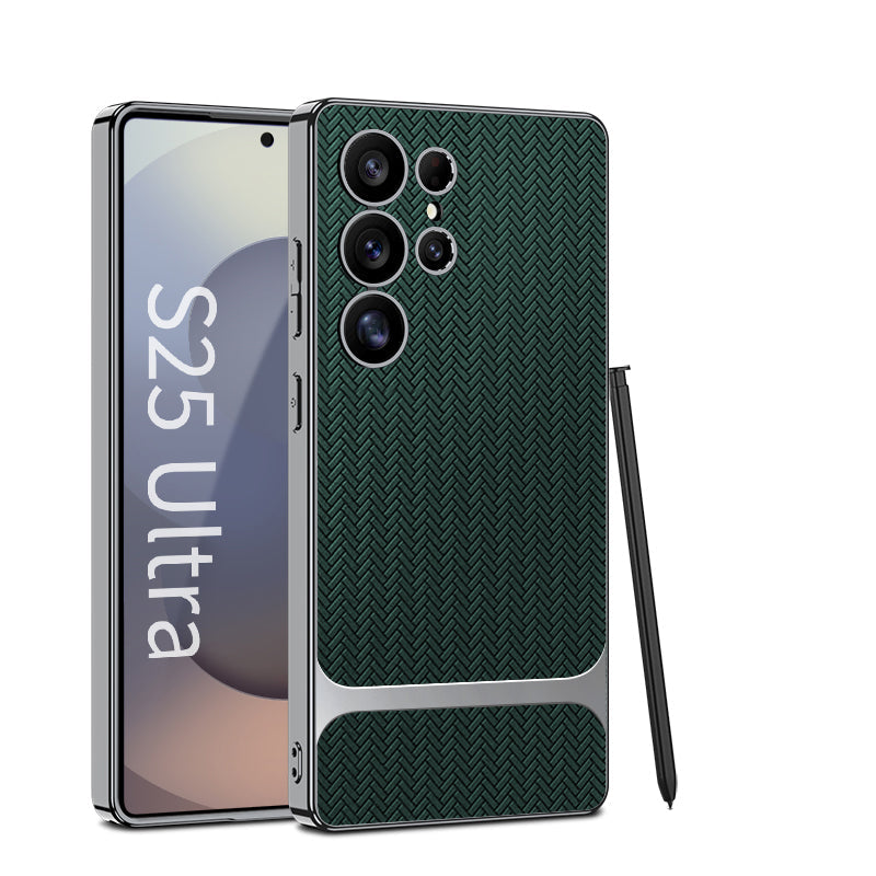 Wood Grain Spliced Leather Case for Galaxy S25 Ultra