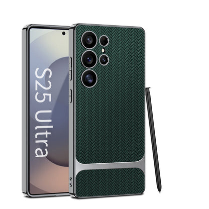 Wood Grain Spliced Leather Case for Galaxy S25 Ultra