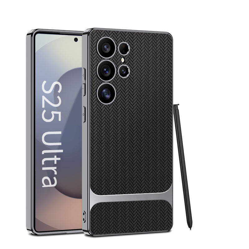 Wood Grain Spliced Leather Case for Galaxy S25 Ultra