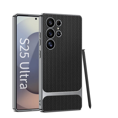 Wood Grain Spliced Leather Case for Galaxy S25 Ultra