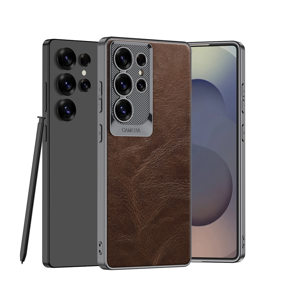 Metal Lens Protection Shockproof Leather Case for Galaxy S24 Ultra