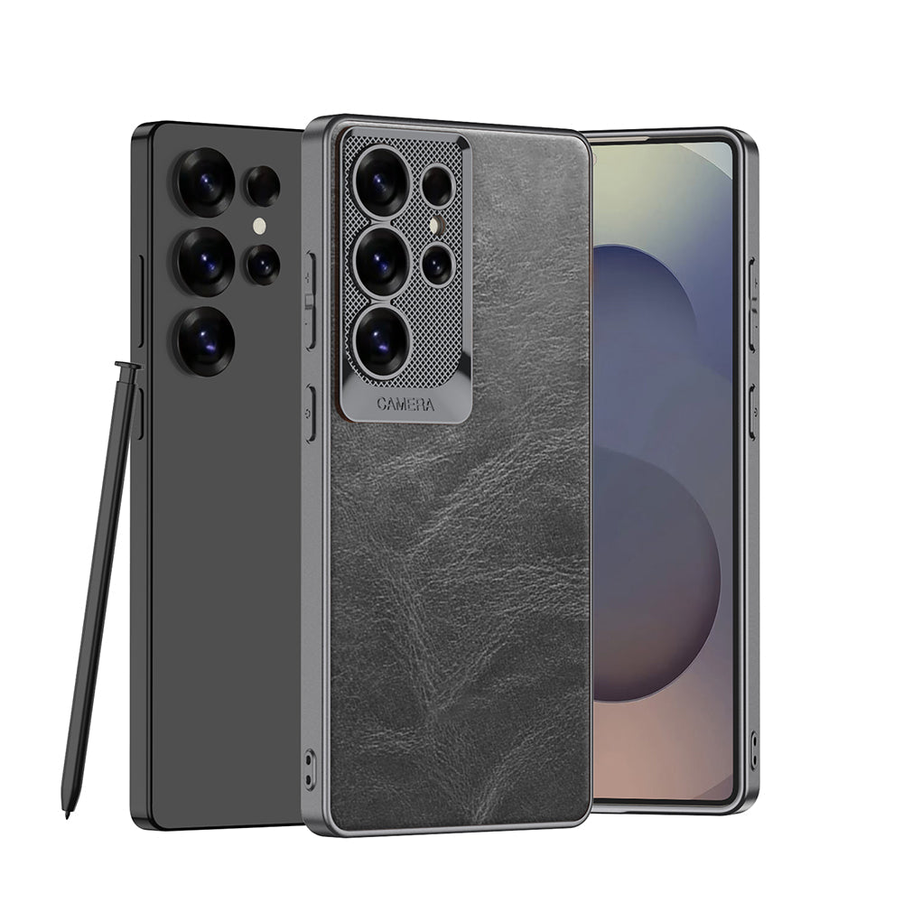 Metal Lens Protection Shockproof Leather Case for Galaxy S24 Ultra