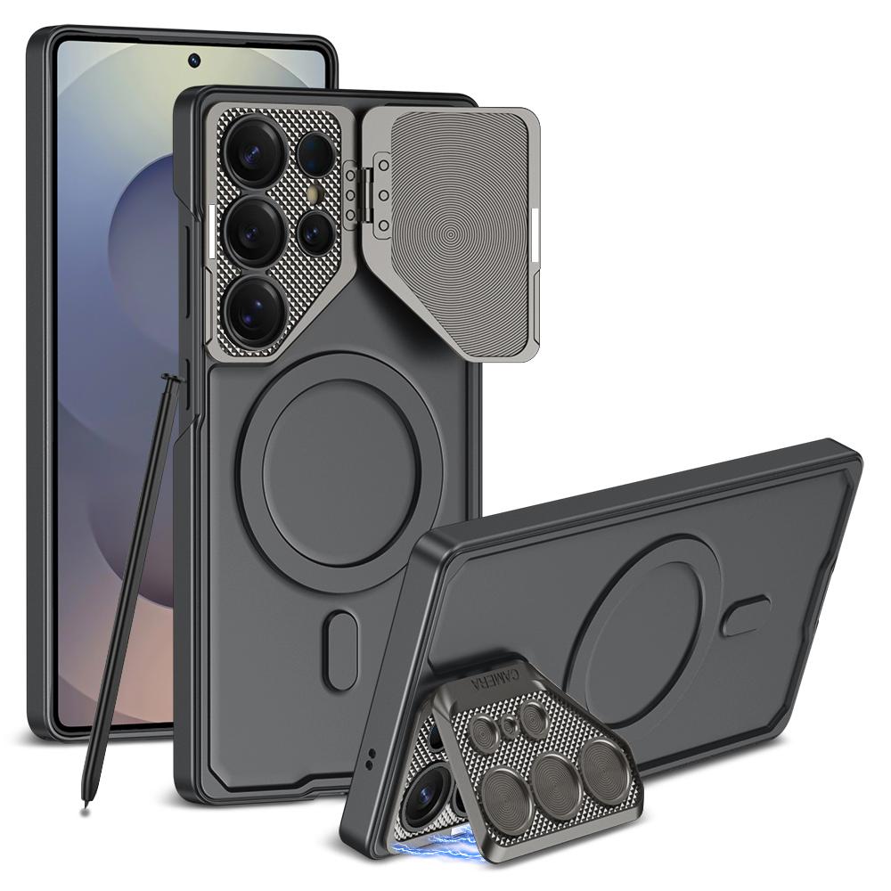 Magnetic Adjustable Camera Metal Kickstand Premium Rugged Protective Case for Galaxy S24 Ultra