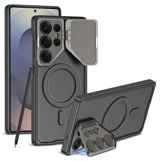 Magnetic Adjustable Camera Metal Kickstand Premium Rugged Protective Case for Galaxy S24 Ultra
